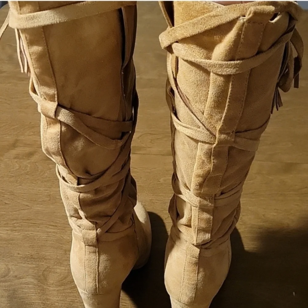 Tan Suede Knee-High Boots - Picture 7 of 9
